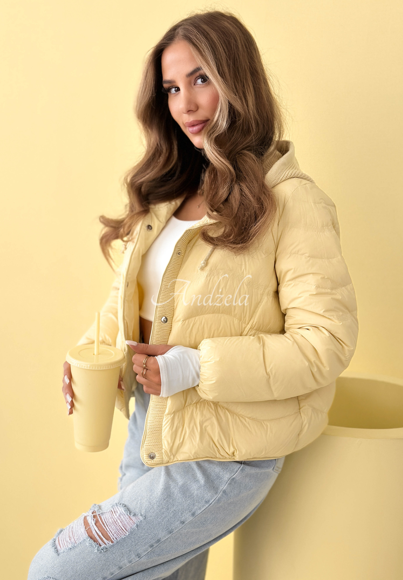 Páperová bunda s kapucňou Kayla žltá