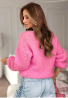 Miękki moherowy sweterek z dekoltem Sweet Cotton Candy ružový