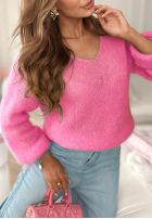 Miękki moherowy sweterek z dekoltem Sweet Cotton Candy ružový