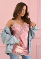 Satynowy top z koronką Seductive Lace púdrovo ružová