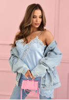 Satynowy top z koronką Seductive Lace blankytný