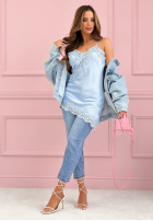 Satynowy top z koronką Seductive Lace blankytný