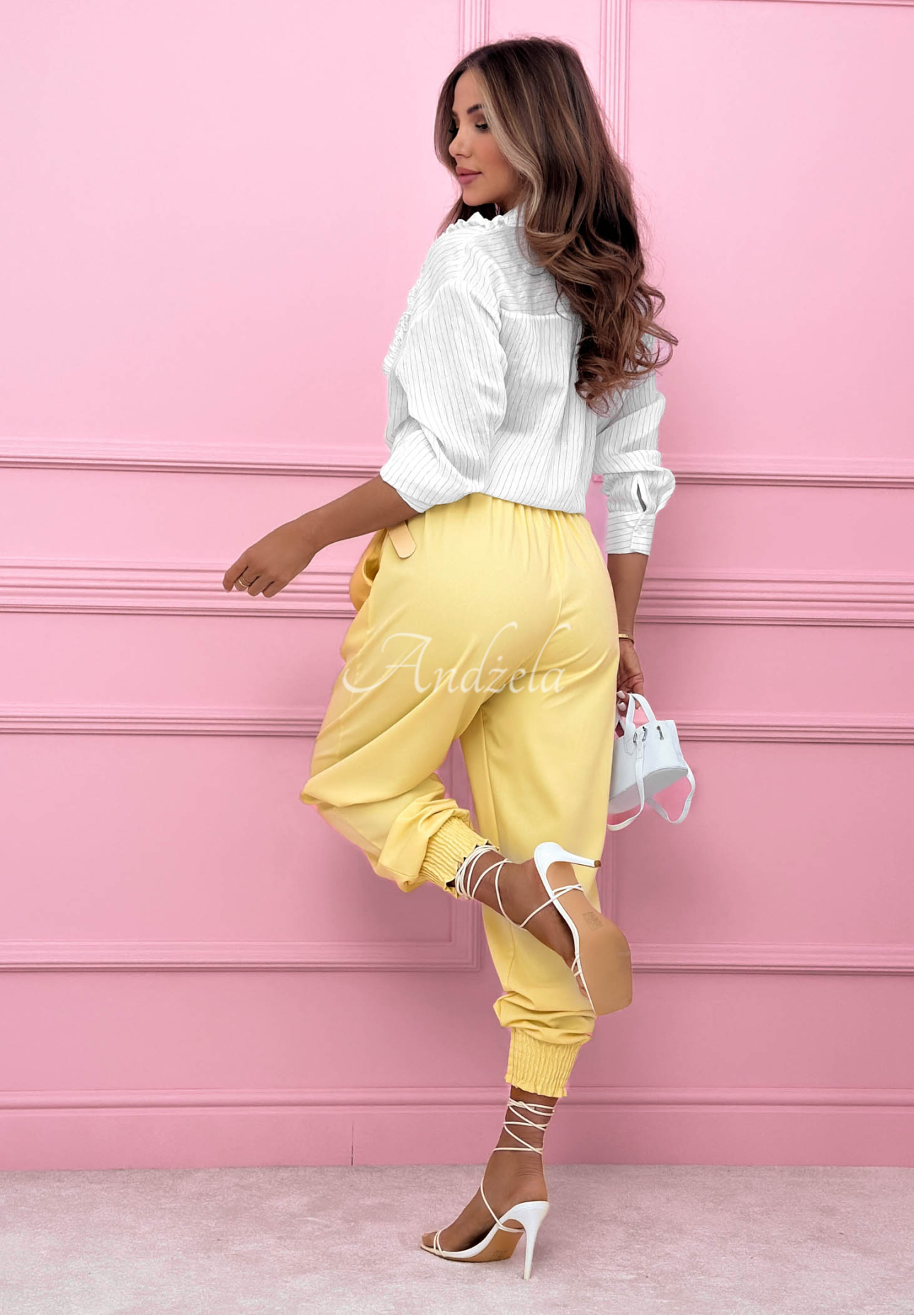 Pásikavá košeľa z lyocellu s volánikmi Spring Garden Party ecru