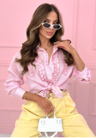 Pasiasta Košeľa z lyocellu z falbankami Spring Garden Party púdrovo ružová