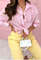 Pasiasta Košeľa z lyocellu z falbankami Spring Garden Party púdrovo ružová