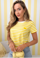 Pásikavé tričko so srdiečkom Love Spell bielo-žltá