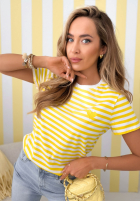 Pásikavé tričko so srdiečkom Love Spell bielo-žltá