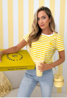 Pásikavé tričko so srdiečkom Love Spell bielo-žltá