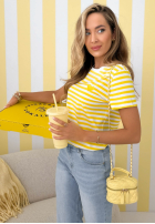 Pásikavé tričko so srdiečkom Love Spell bielo-žltá