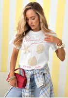 Bawełniany Tričko z haftowanymi muszelkami Gifts From Sea Biela