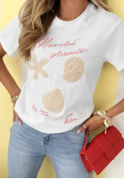 Bawełniany Tričko z haftowanymi muszelkami Gifts From Sea Biela