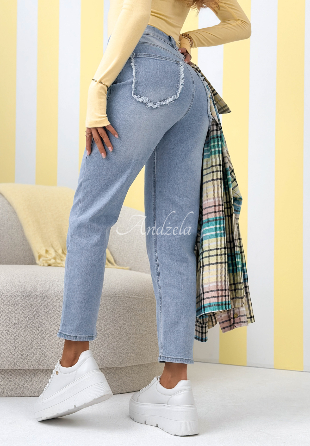 Džínsy mom fit No Way modré