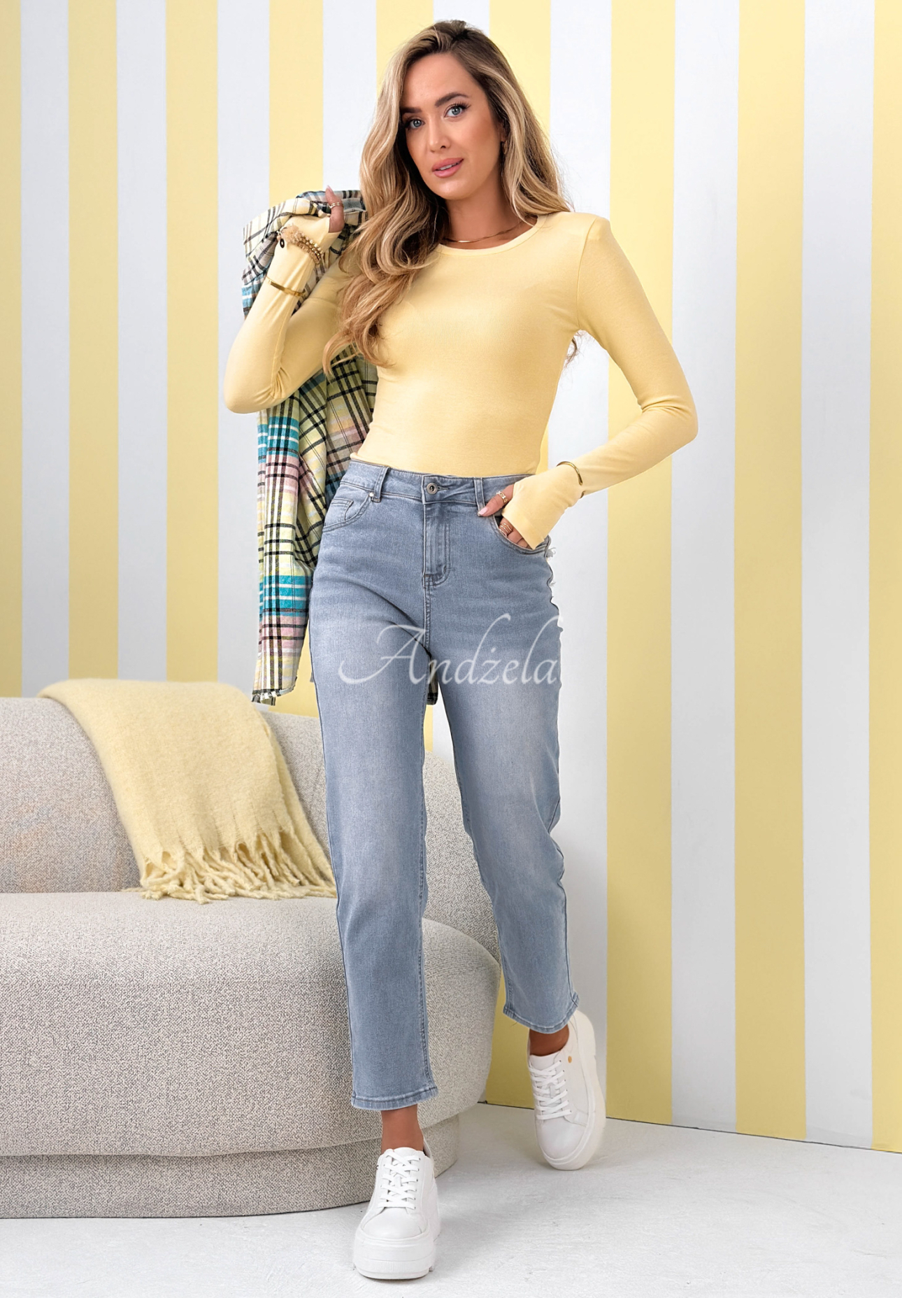 Džínsy mom fit No Way modré