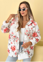 Krátka Prešívaná Bunda s kapucňou w kwiaty Begonia blankytná