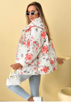 Krátka Prešívaná Bunda s kapucňou w kwiaty Begonia blankytná