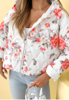 Krátka Prešívaná Bunda s kapucňou w kwiaty Begonia blankytná