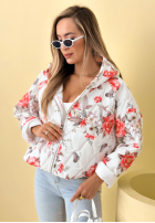 Krátka Prešívaná Bunda s kapucňou w kwiaty Begonia blankytná