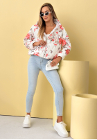 Krátka Prešívaná Bunda s kapucňou w kwiaty Begonia blankytná