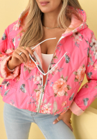 Krátka Prešívaná Bunda s kapucňou w kwiaty Begonia blankytná