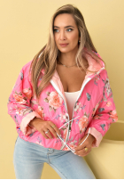 Krátka Prešívaná Bunda s kapucňou w kwiaty Begonia blankytná