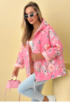 Krátka Prešívaná Bunda s kapucňou w kwiaty Begonia blankytná