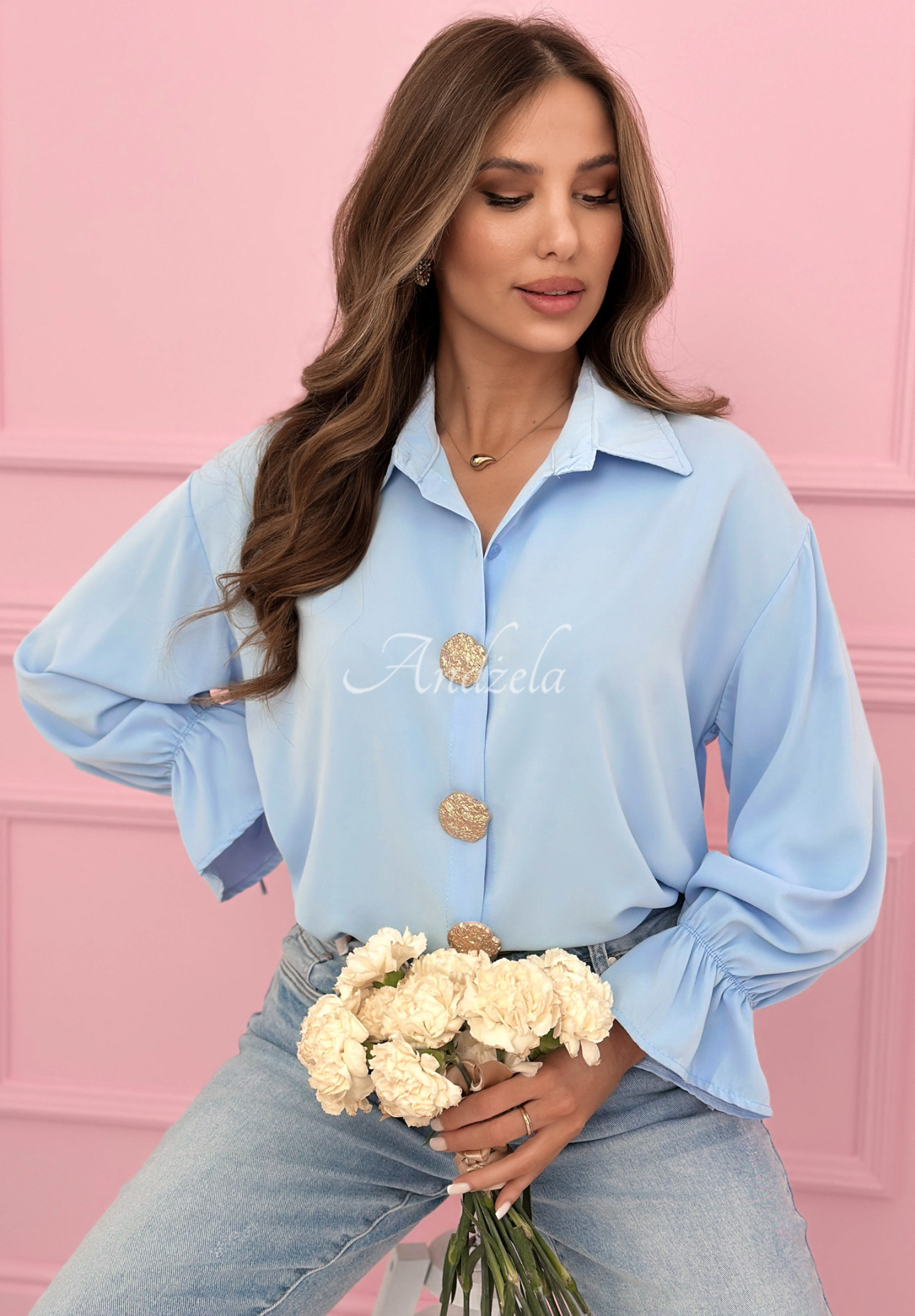 Košeľa s ozdobnými brošňami Brunch Outfit blankytná