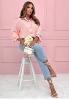 Košeľa z ozdobnymi broszkami Brunch Outfit púdrovo ružová