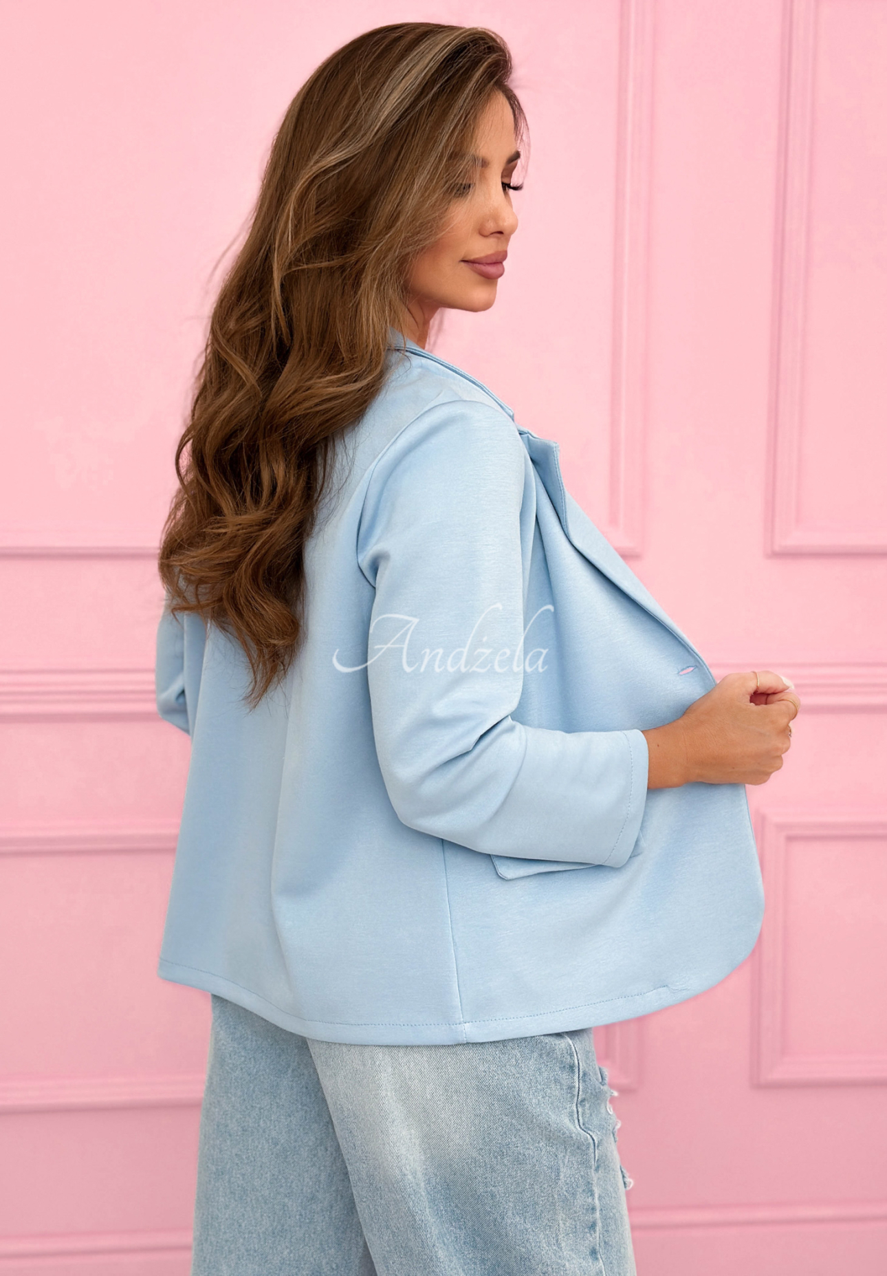 Sako s ružou a viskózou Elegant Rosalia blankytná