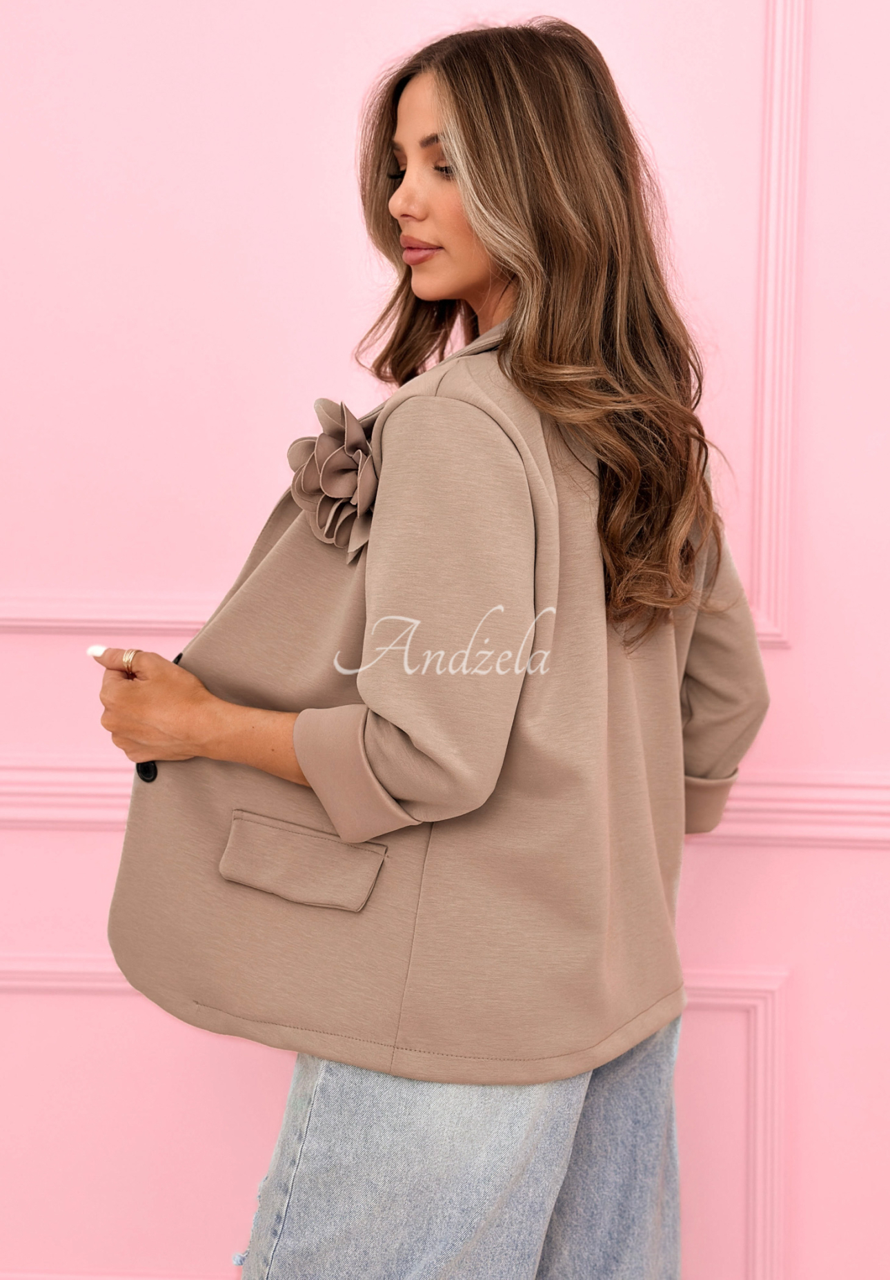 Sako s ružou a viskózou Elegant Rosalia Mokka