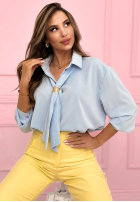 Elegancka Košeľa z wiązaniem Fresh Tulips blankytná