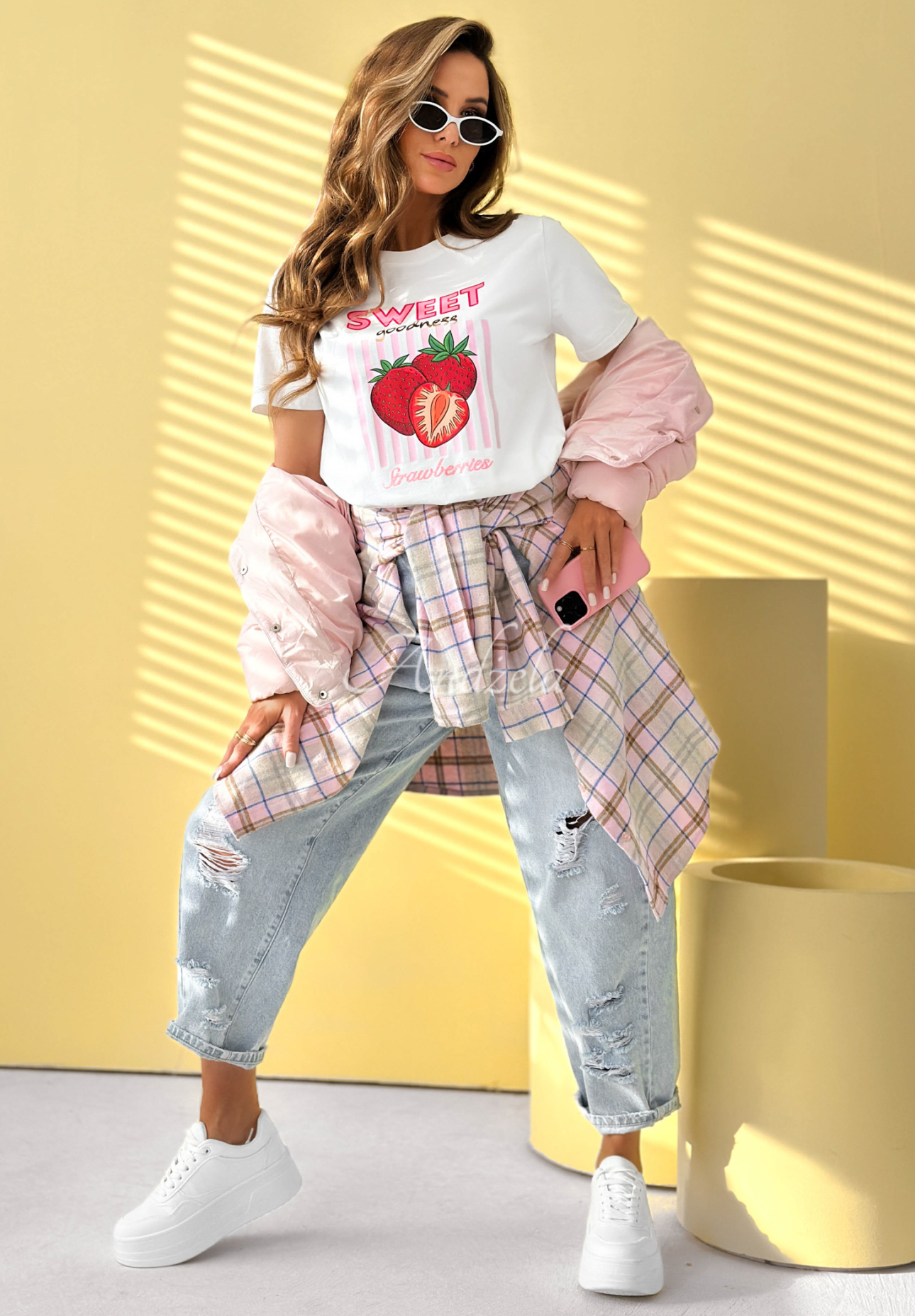 Bavlnené tričko s potlačou Sweet Goodness bielo-ružový