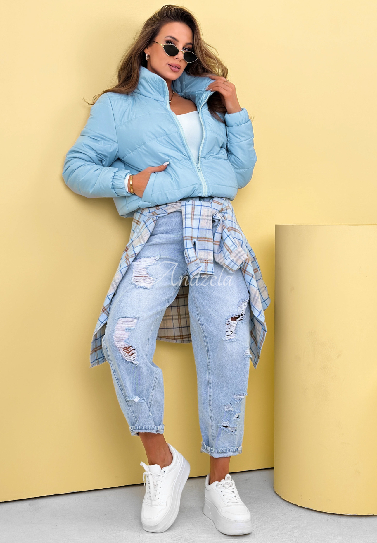 Prešívaná bunda so stojačikom Soft Morning blankytná