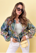 Krátka żakardowa Bunda bomberka Jungle On My Mind niebiesko-zelená