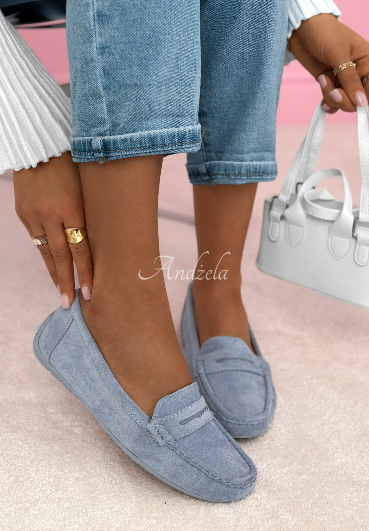 Semišové mokasíny Nadine blankytné