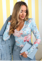 Kwiecista Blúzka z dekoltem Camellia fuchsiová