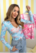 Kwiecista Blúzka z dekoltem Camellia fuchsiová