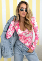 Kwiecista Blúzka z dekoltem Camellia fuchsiová