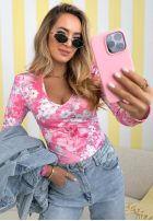 Kwiecista Blúzka z dekoltem Camellia fuchsiová