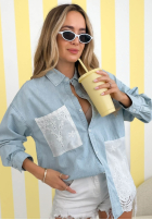 džínsová Košeľa z koronką Side To Side svetlomodrá