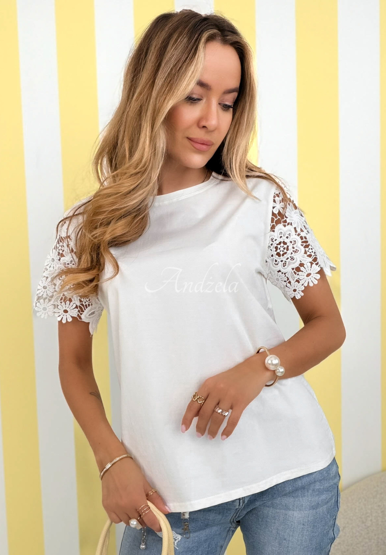 Tričko s čipkovanými rukávmi Mrs Delacey Biela