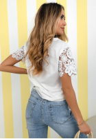 Tričko z koronkowymi rękawkami Mrs Delacey Biela