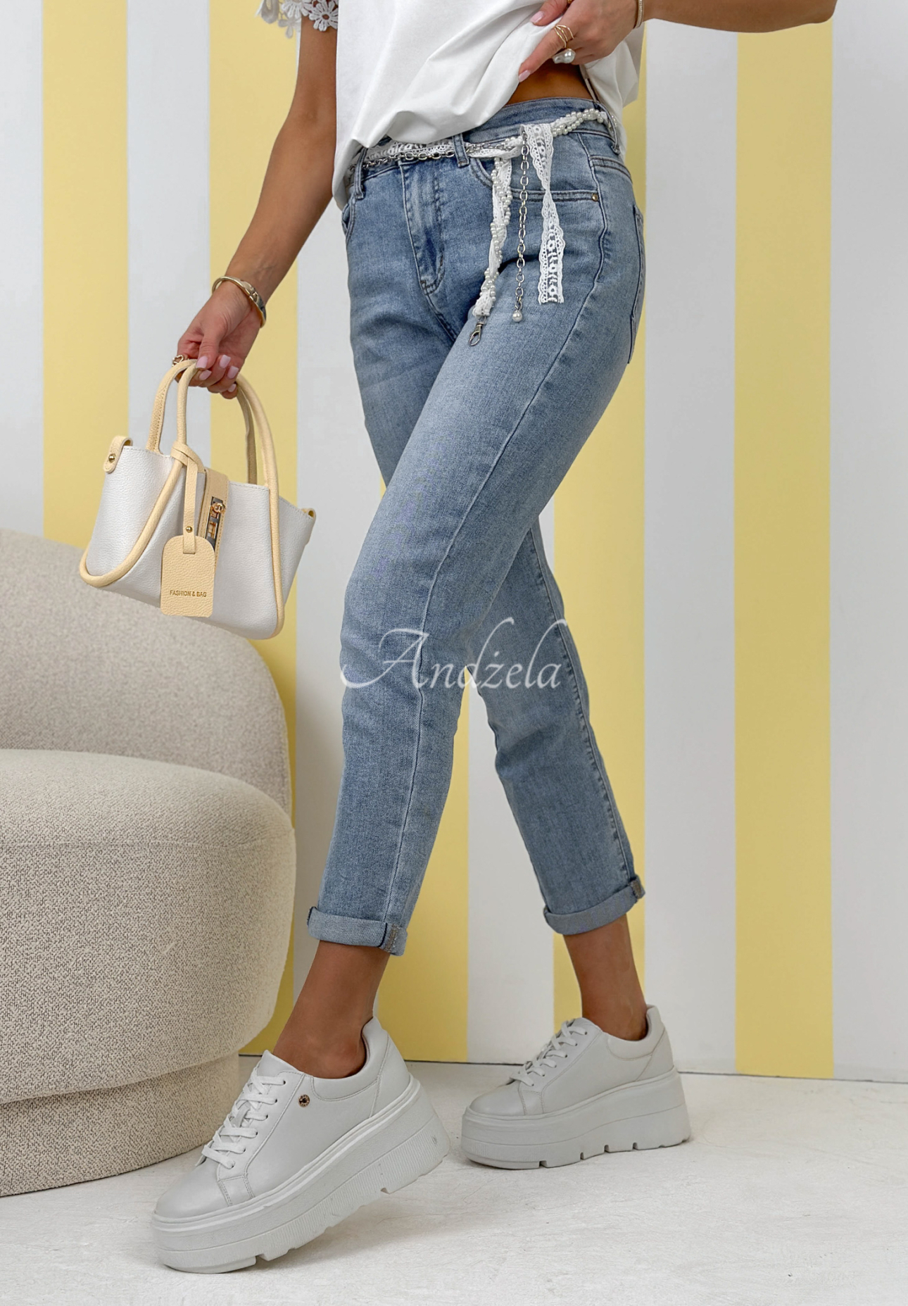 Džínsy s opaskom Belle modré