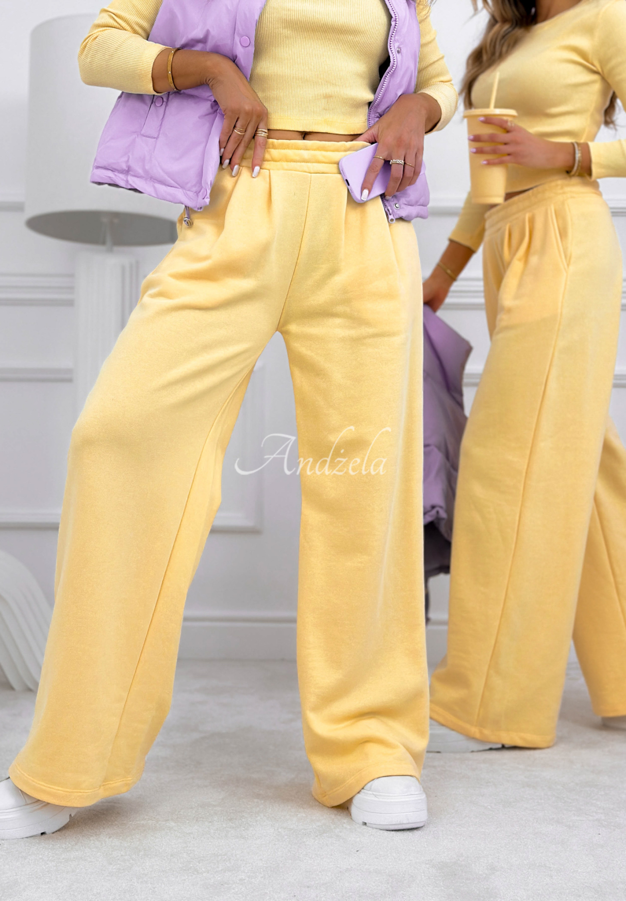 Bavlnená tepláková súprava blúzka a nohavice Doing Nothing  žltá