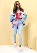 Tričko z nadrukiem Call Him Baby biało-ružový