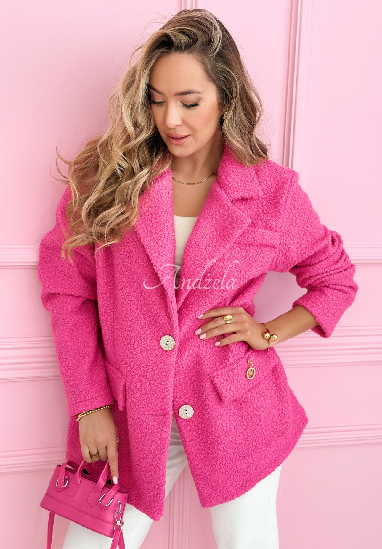 Kabát kožúšok s golierom Ingrid fuchsiový