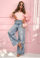 Nohavice džínosové wide leg w kwiaty Florimel svetlomodré