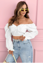 Krátka Blúzka z bufiastymi rękawami Carmen Biela