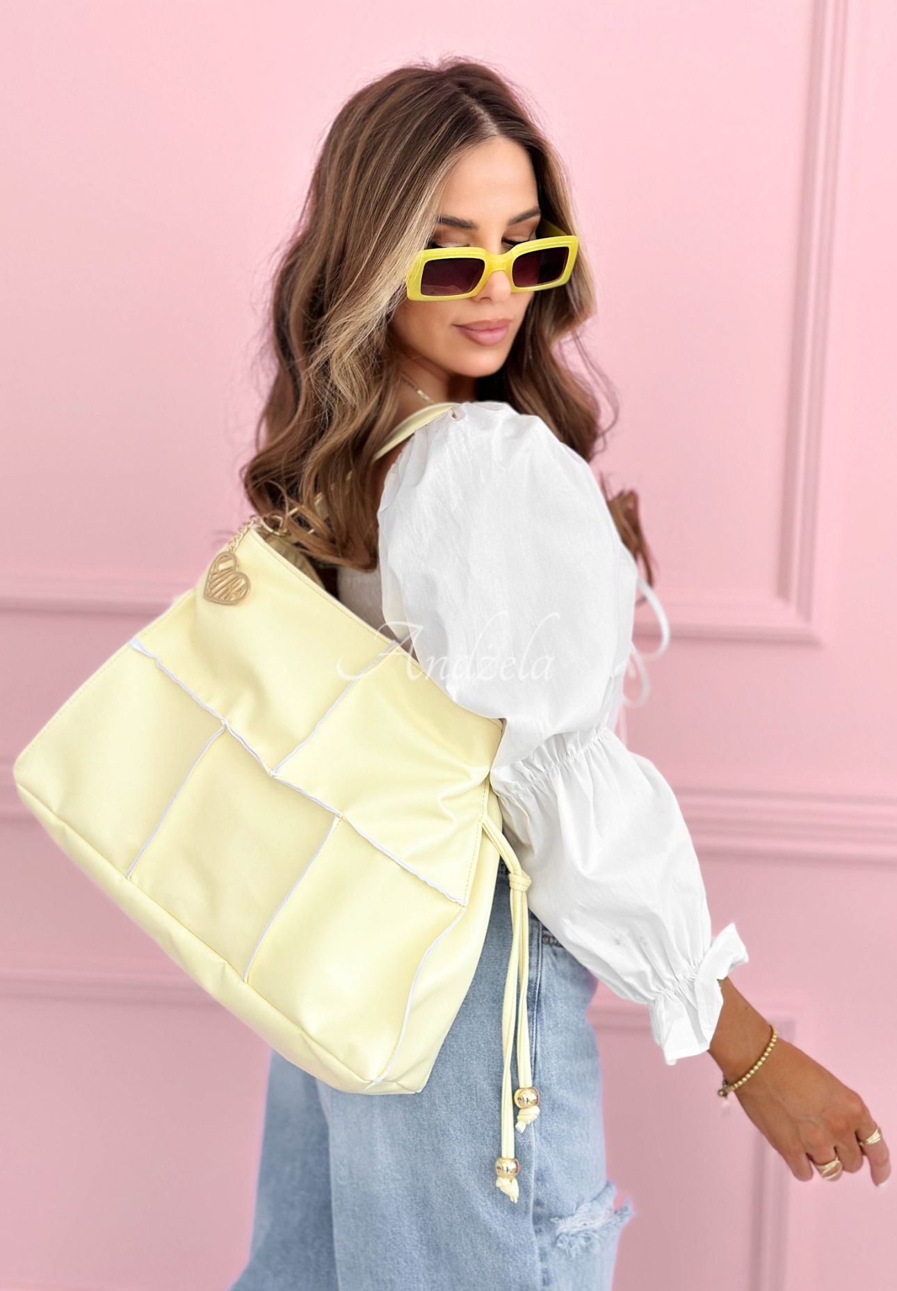 Kabelka s ozdobným prešívaním Everyday Smile žltá