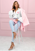 Bawełniana Košeľa z falbankami i haftowaną różą Rosy Declaration Biela