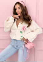 Bawełniana Košeľa z falbankami i haftowaną różą Rosy Declaration blankytná